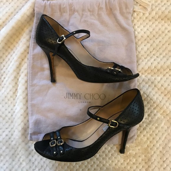 Jimmy Choo Black Peep Toe Buckle Pumps sz 40 - Picture 2 of 7